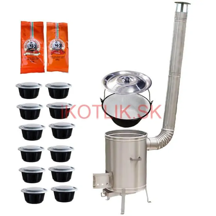 Smaltovaný kotlík 22 L (1,2 mm) + nerezová kotlina 42 cm LUX + misky 12 ks + 2 x korenie na guláš 100 g