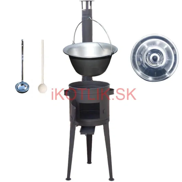 Nerezový kotlík 20 L (1,5 mm) + vysoká žiaruvzdorná kotlina (2,0 mm) HODO 42 cm PLUS 600 + vareška + naberačka