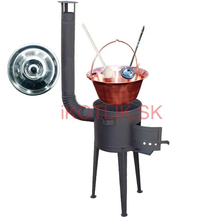 Medený kotlík 20 L (1,2 mm) + vysoká žiaruvzdorná kotlina (2,0 mm) HODO 42 cm PLUS 600 + vareška + naberačka