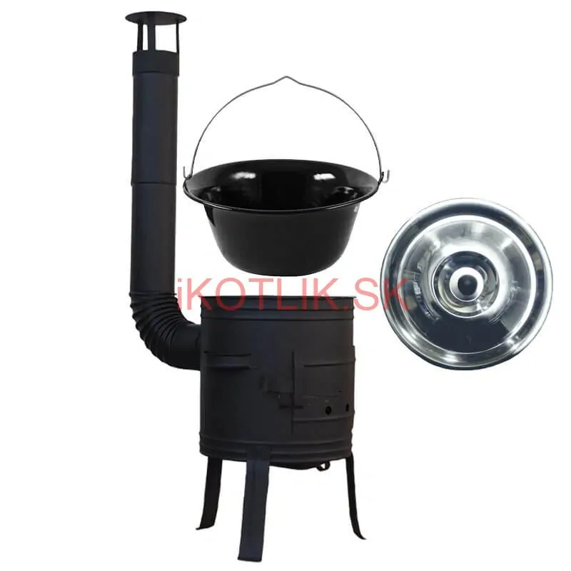 Smaltovaný kotlík 11 L BLACK + nerezová poklice INOX + žáruvzdorná kotlina 33 cm Plus 700