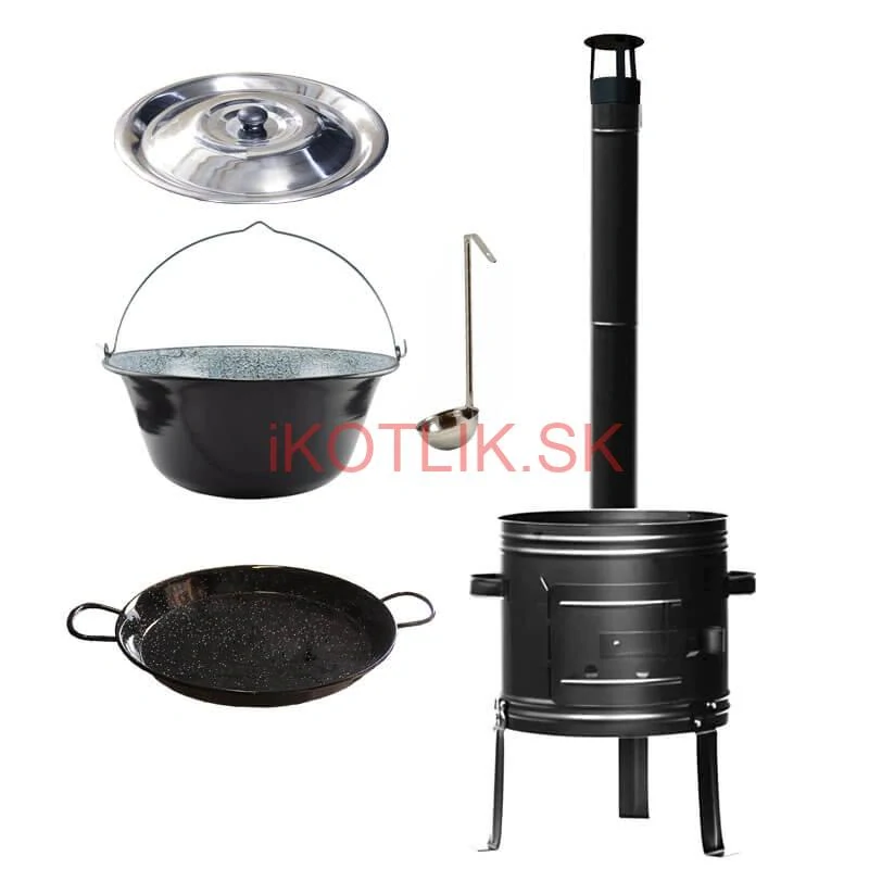Smaltovaný kotlík 25 L + kovová kotlina + smaltovaná panvica 46 cm Paella