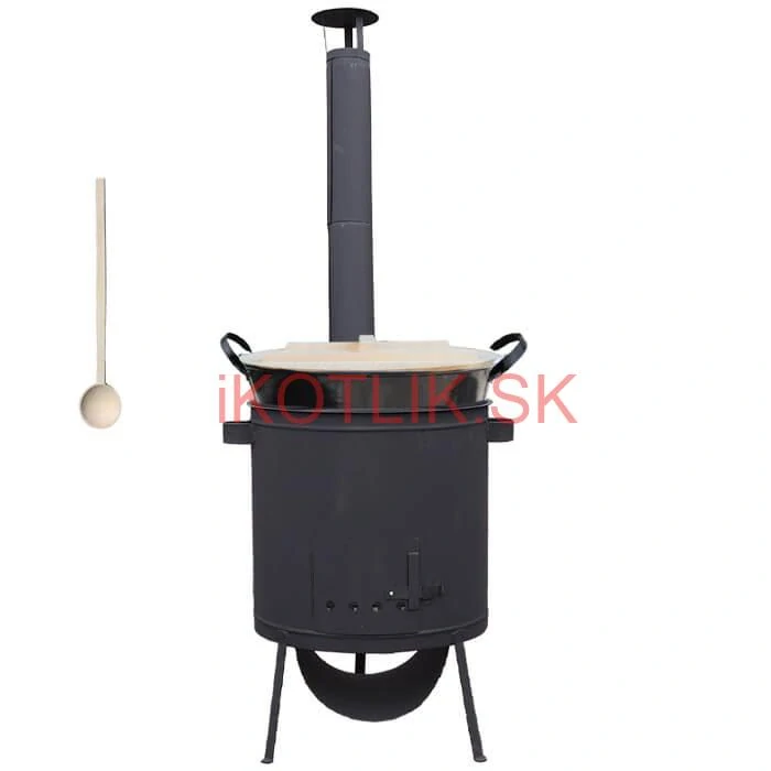 Zabíjačkový smaltovaný kotol 100 L, žiaruvzdorná kotlina 42 PLUS 600 4 MM, drevená pokrievka + vareška