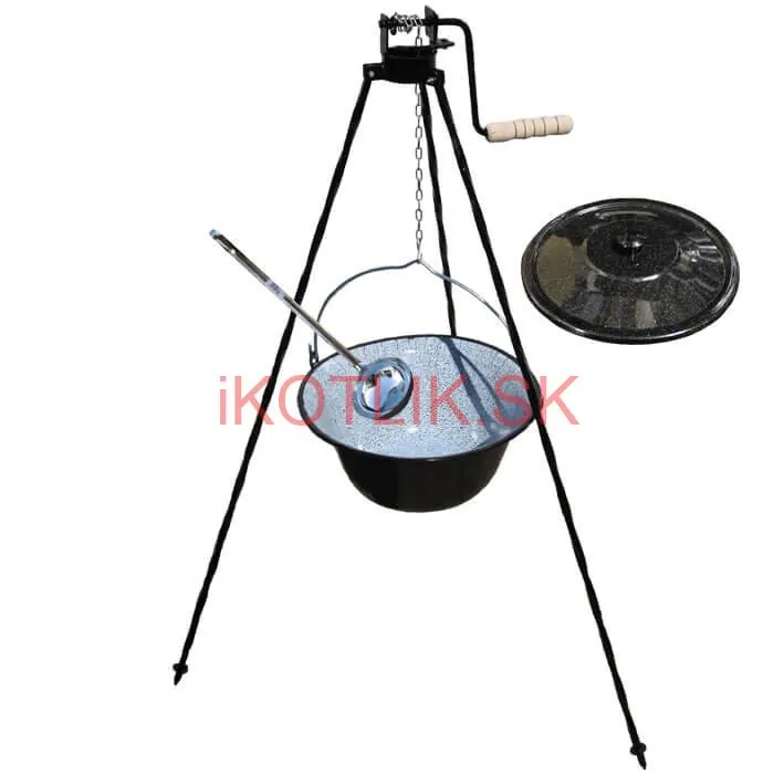 Smaltovaný kotlík 30 L + pokrievka + stojan s kladkou VAR