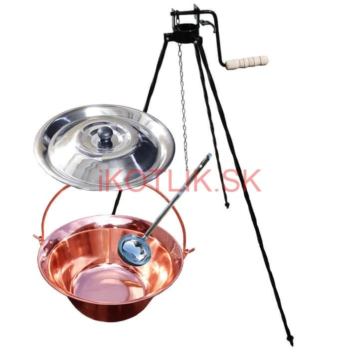 Medený kotlík 30 L (1,2 mm) + pokrievka + stojan s kladkou VAR