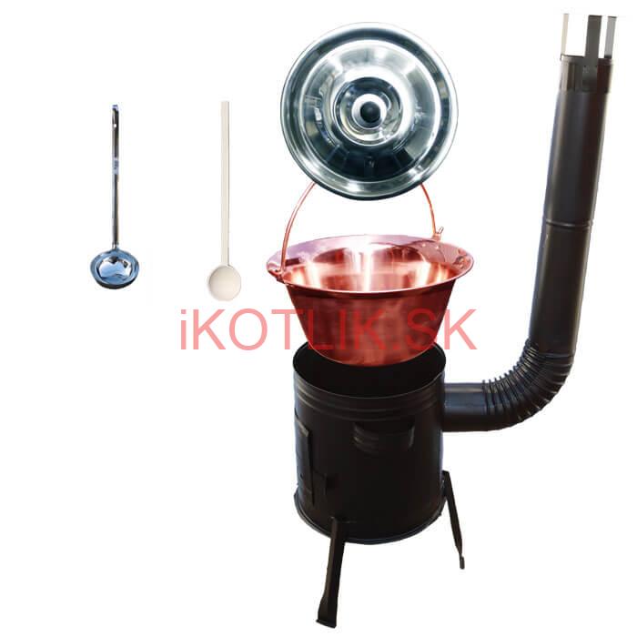 Medený kotlík 14 L (1,2 mm) + kovová kotlina 36 CLASSIC (KOV) + vareška a naberačka PARTY